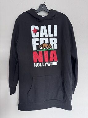 California Sweater Mens Large Black Hoodie Sweatshirt Bear Graphic Pullover